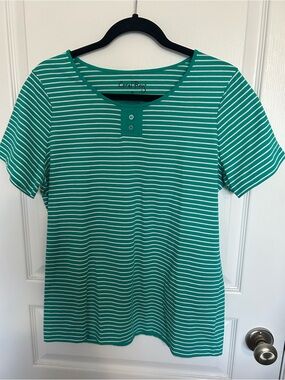 Coral Bay Teal and White Striped Short-Sleeve Tee